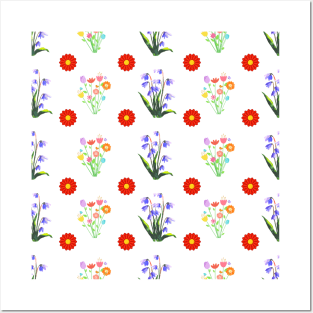 Blooming summer flowers seamless pattern Posters and Art